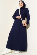 Loisha Dress with Embellished Sleeves and Rope Belt, Navy Blue
