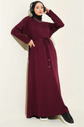 Loisha Dress with Embellished Sleeves and Rope Belt, Plum