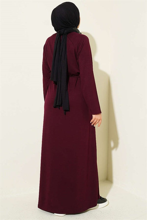 Loisha Dress with Embellished Sleeves and Rope Belt, Plum