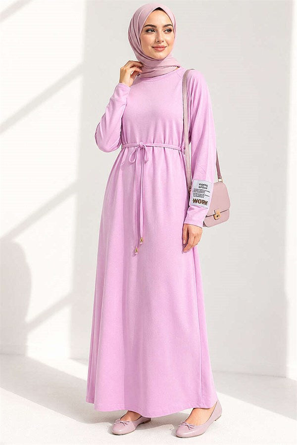 Pink Loisha Dress with Embellished Sleeves and Rope Belt