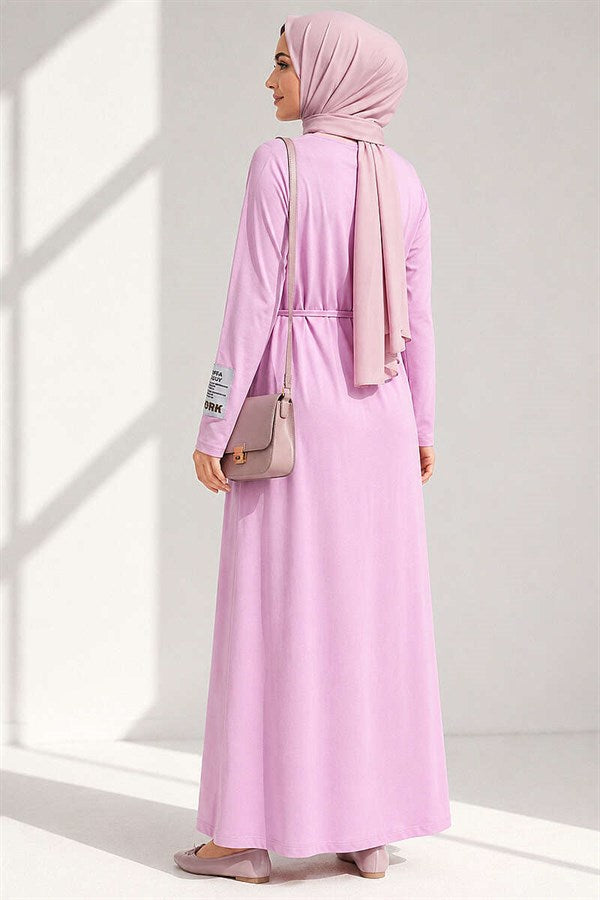 Pink Loisha Dress with Embellished Sleeves and Rope Belt