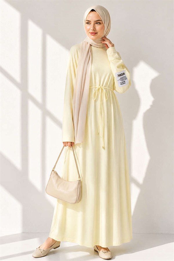 Yellow Loisha Dress with Embellished Sleeves and Rope Belt