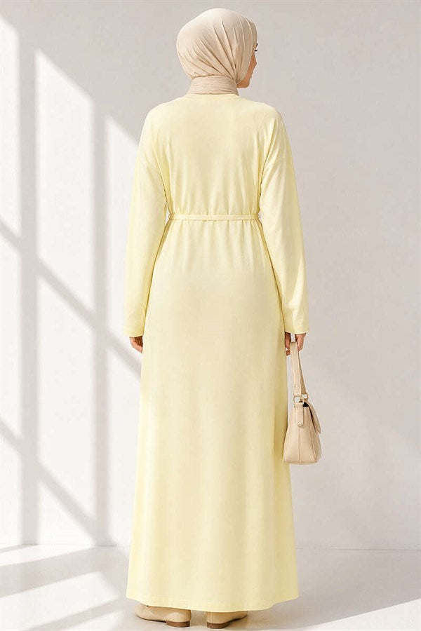 Yellow Loisha Dress with Embellished Sleeves and Rope Belt
