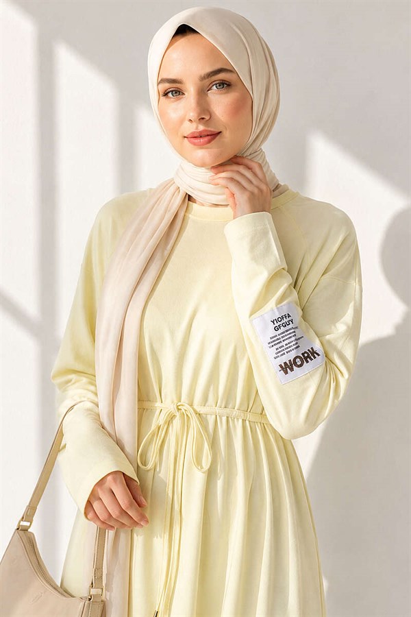 Yellow Loisha Dress with Embellished Sleeves and Rope Belt