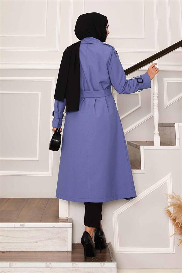 Waterproof Trench Coat with Belt Detail in Indigo