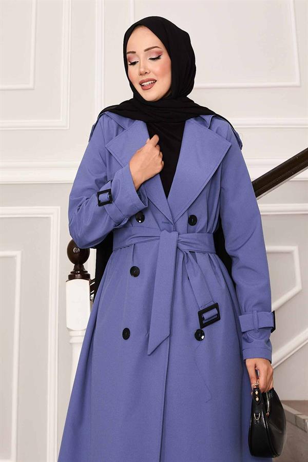 Waterproof Trench Coat with Belt Detail in Indigo