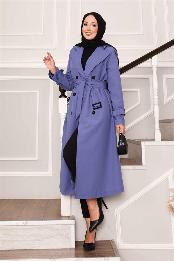 Waterproof Trench Coat with Belt Detail in Indigo