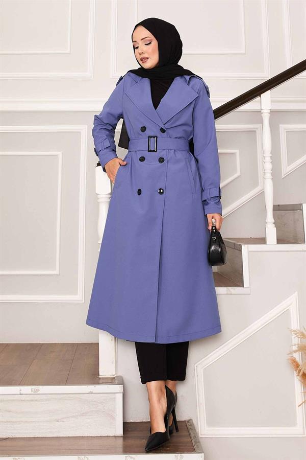 Waterproof Trench Coat with Belt Detail in Indigo