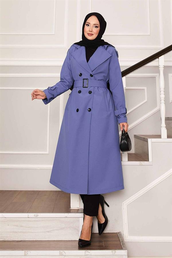 Waterproof Trench Coat with Belt Detail in Indigo