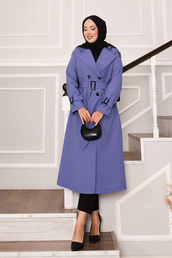 Waterproof Trench Coat with Belt Detail in Indigo