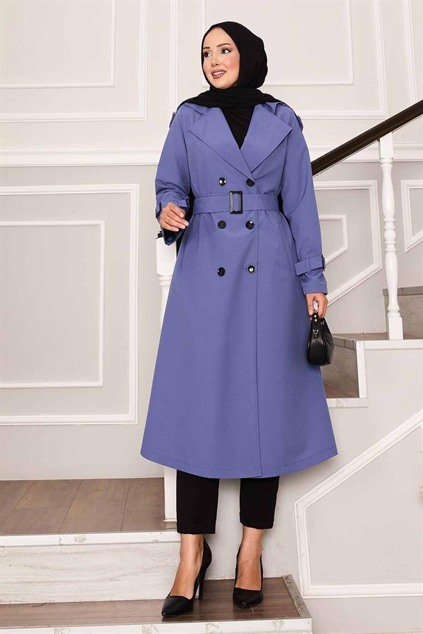 Waterproof Trench Coat with Belt Detail in Indigo