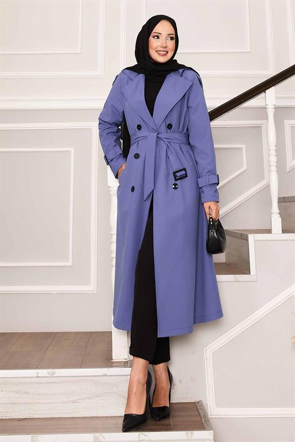 Waterproof Trench Coat with Belt Detail in Indigo