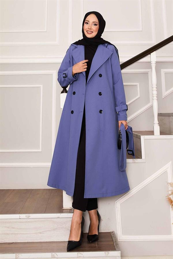 Waterproof Trench Coat with Belt Detail in Indigo