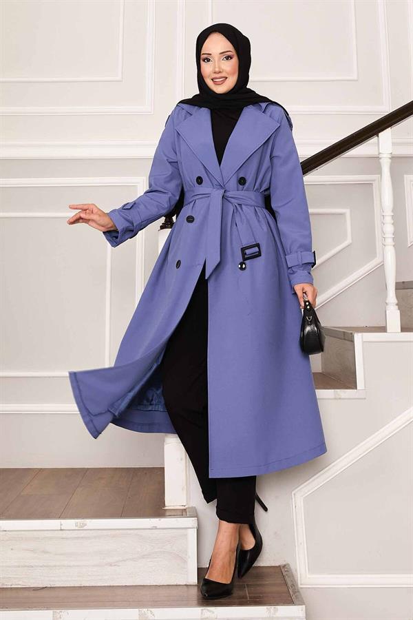 Waterproof Trench Coat with Belt Detail in Indigo