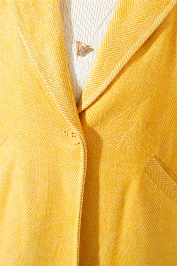 Plush Handle Zigzag Pattern Cashmere Coat Mustard