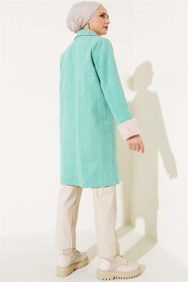 Plush Zigzag Pattern Cashmere Coat Green