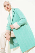 Plush Zigzag Pattern Cashmere Coat Green