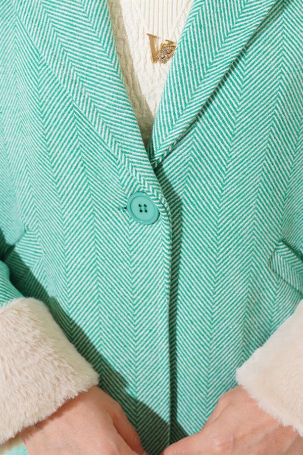 Plush Zigzag Pattern Cashmere Coat Green