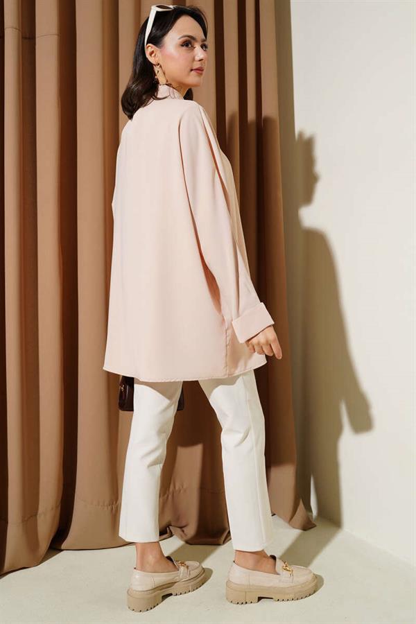 Bat Sleeve Casual Shirt with Necklace Beige