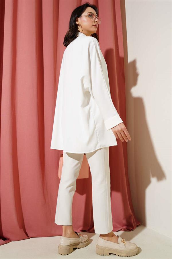 Bat Sleeve Casual Shirt White with Necklace