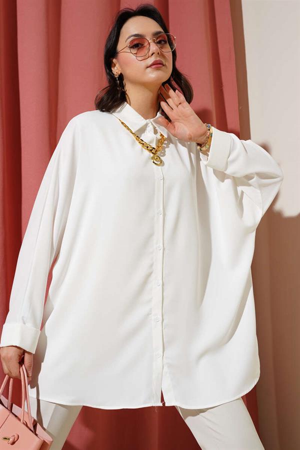 Bat Sleeve Casual Shirt White with Necklace