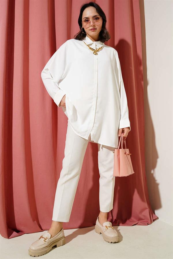 Bat Sleeve Casual Shirt White with Necklace
