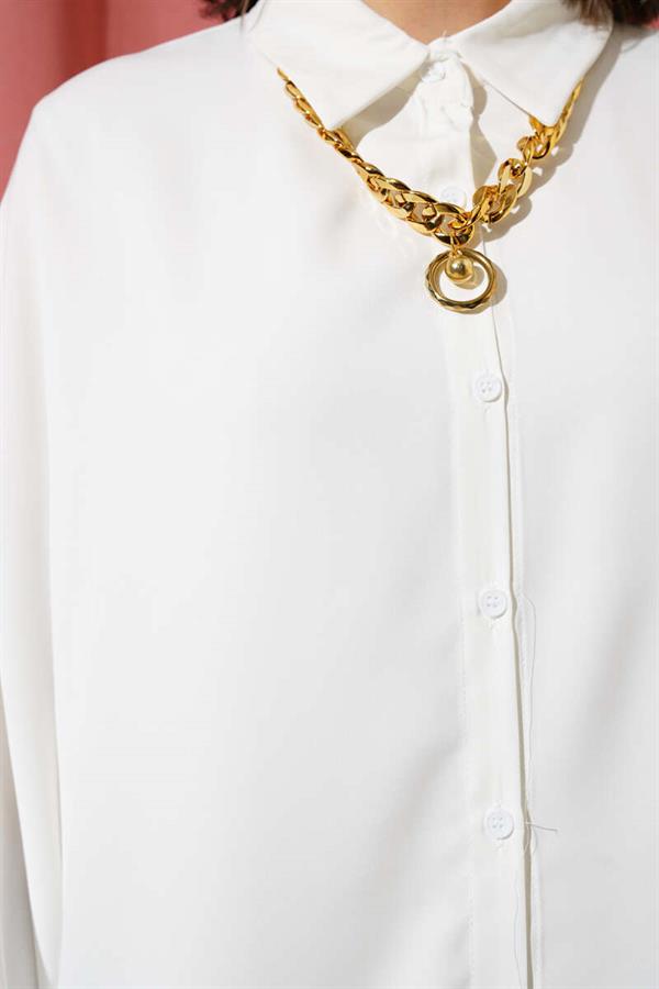 Bat Sleeve Casual Shirt White with Necklace