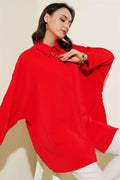 Bat Sleeve Casual Shirt with Necklace Red