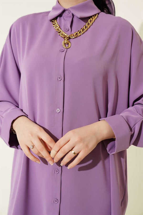 Batwing Sleeve Loose Shirt with Necklace, Lilac