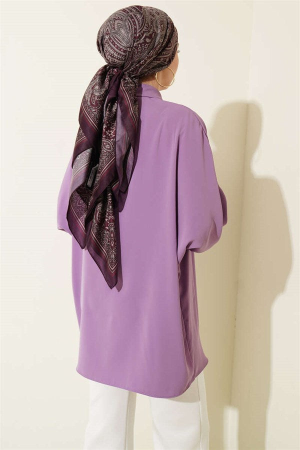 Batwing Sleeve Loose Shirt with Necklace, Lilac
