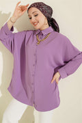 Batwing Sleeve Loose Shirt with Necklace, Lilac