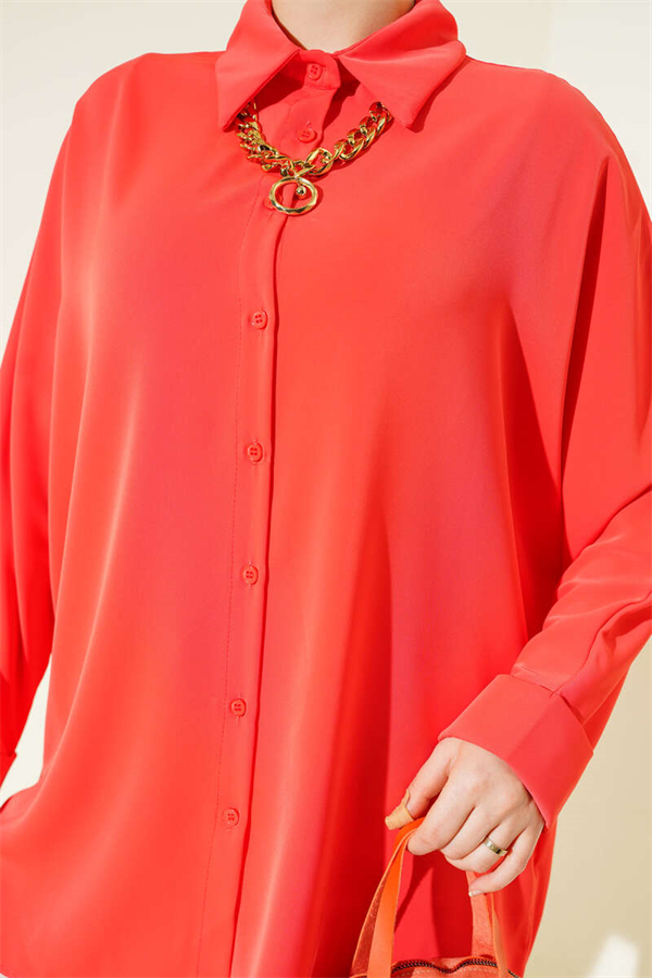 Orange Batwing Sleeve Loose Shirt with Necklace