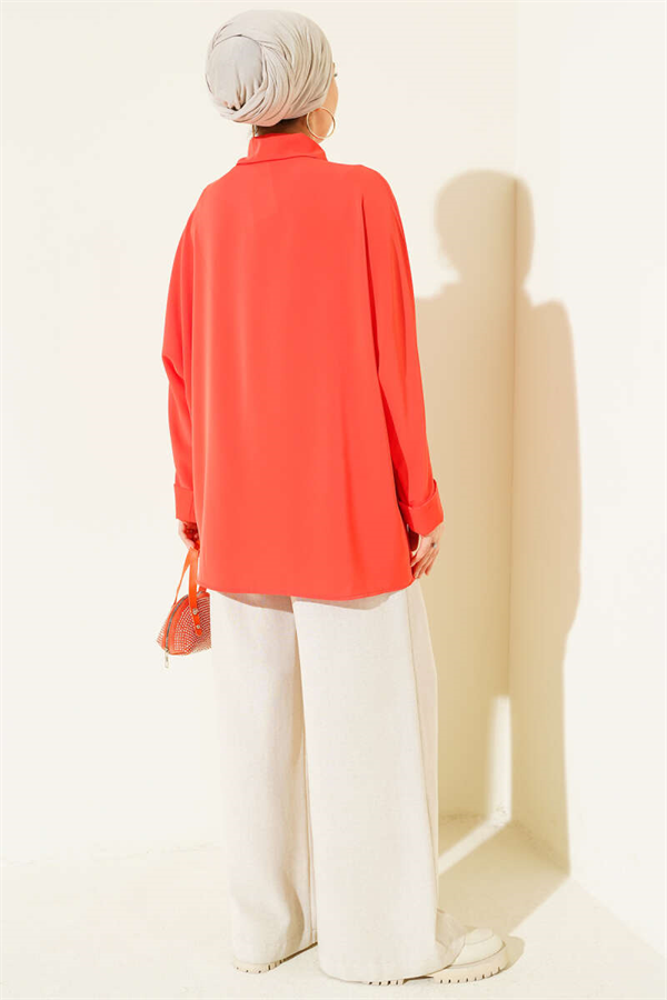 Orange Batwing Sleeve Loose Shirt with Necklace