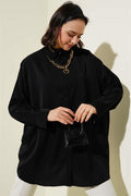 Bat Sleeve Casual Shirt with Necklace Black