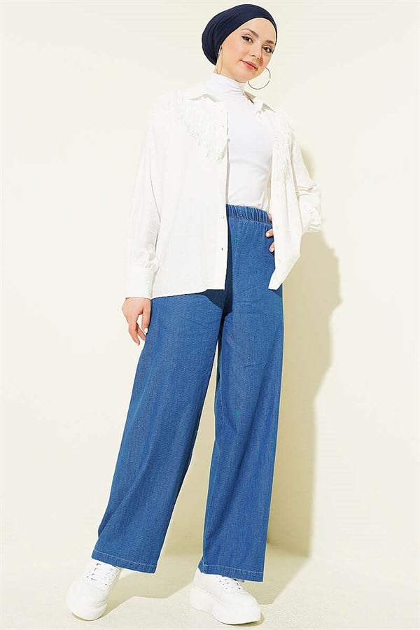 Jeans Wide Leg Pants with Elastic Waistband