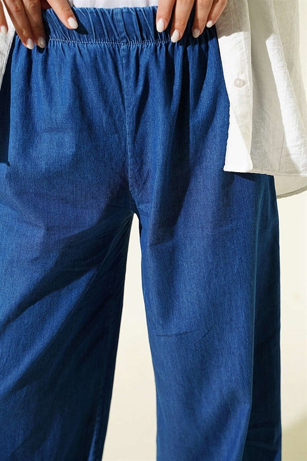 Jeans Wide Leg Pants with Elastic Waistband