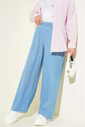 Denim Wide Leg Trousers with Elastic Waistband, Denim Blue