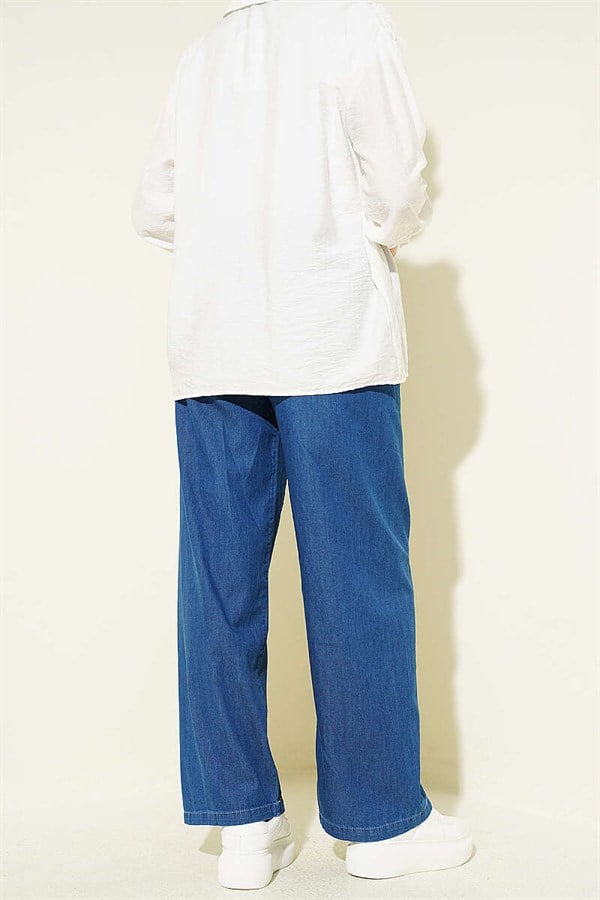 Jeans Wide Leg Pants with Elastic Waistband