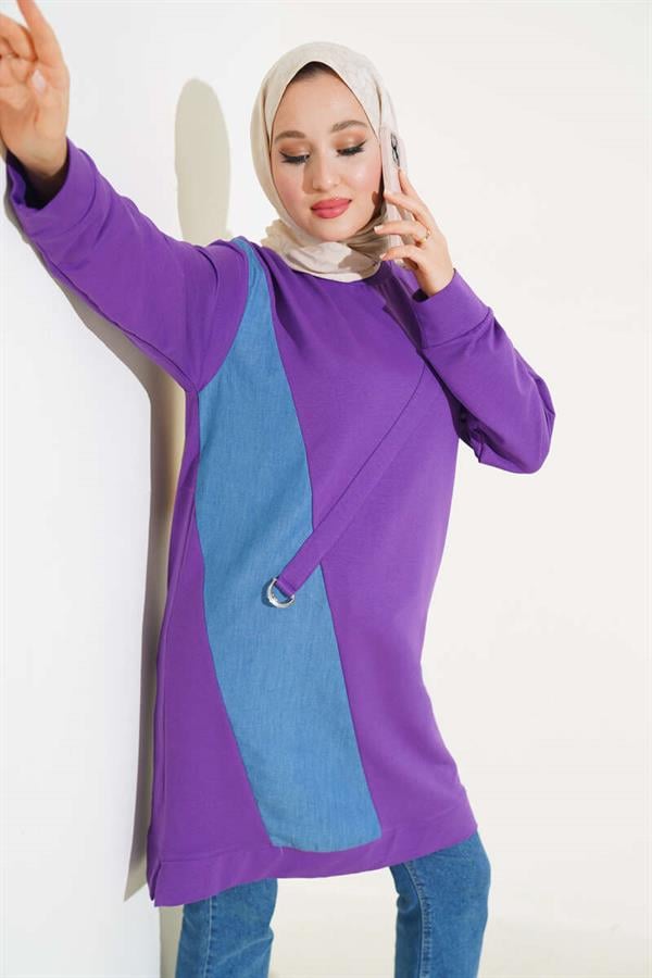 Denim Garni Detailed Tunic Violet