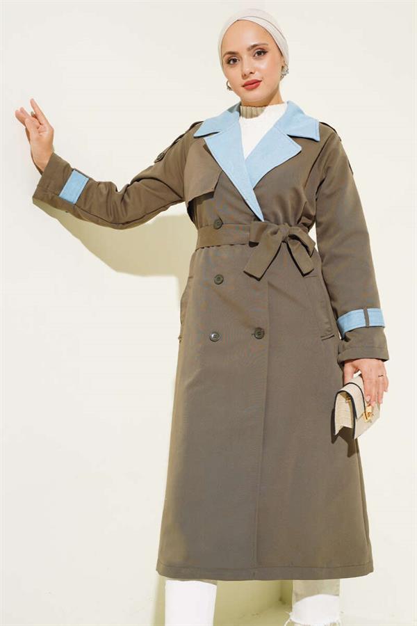 Denim Garnish Epaulette Trench Coat Khaki