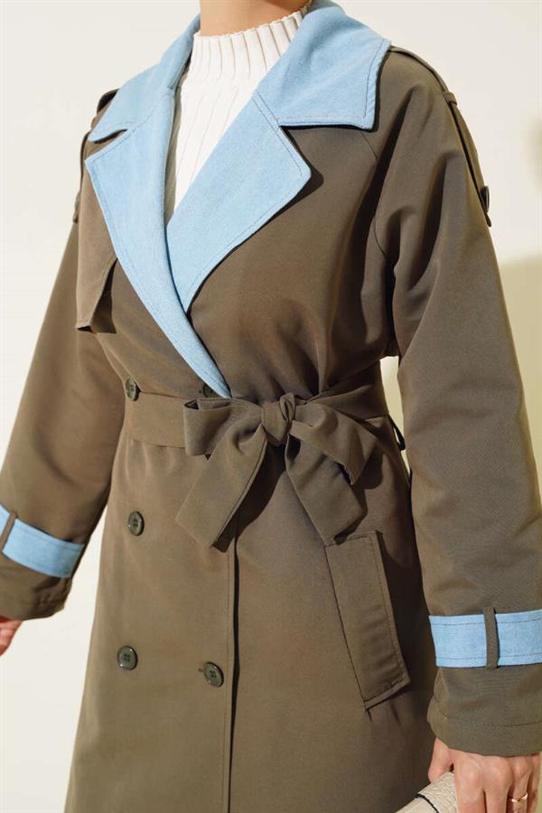 Denim Garnish Epaulette Trench Coat Khaki
