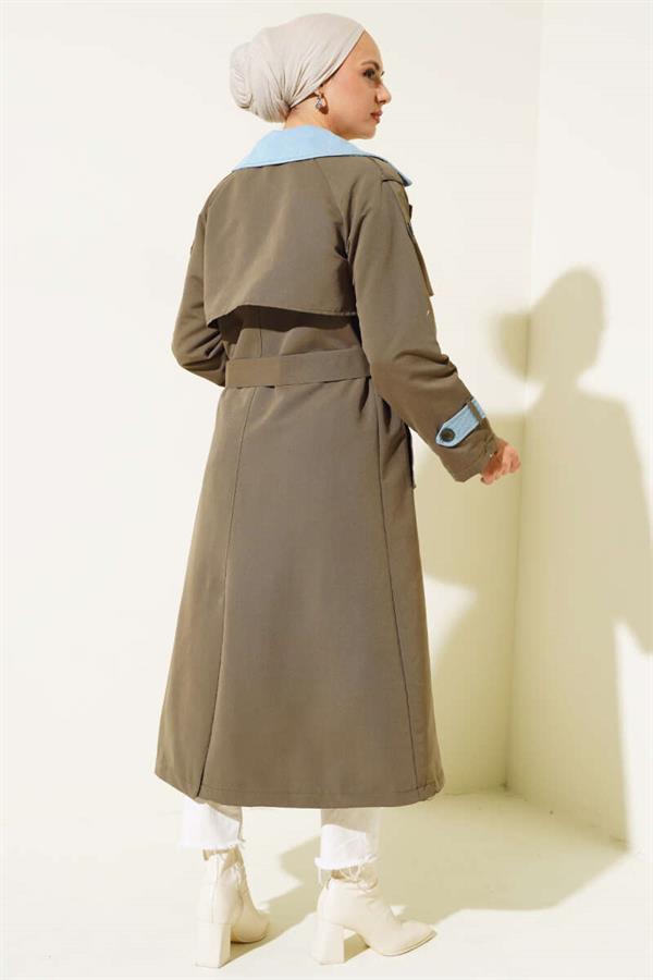 Denim Garnish Epaulette Trench Coat Khaki