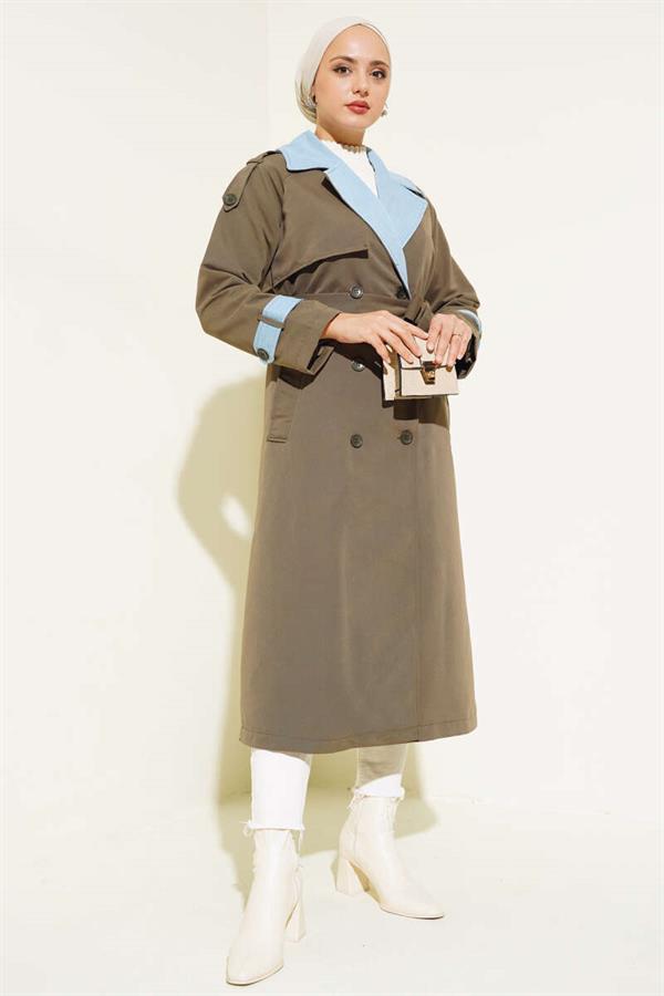 Denim Garnish Epaulette Trench Coat Khaki