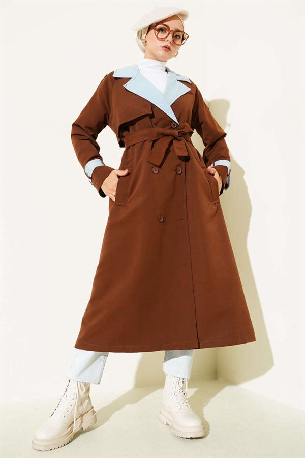 Denim Garnish Epaulette Trench Coat Brown