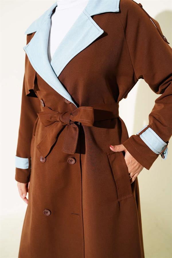 Denim Garnish Epaulette Trench Coat Brown