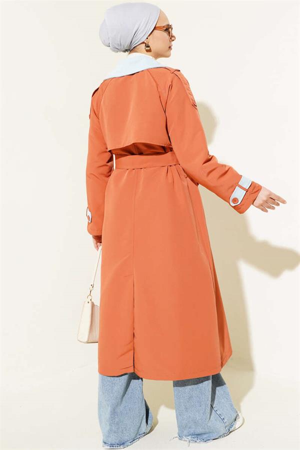 Denim Garnish Epaulette Trench Coat Brick