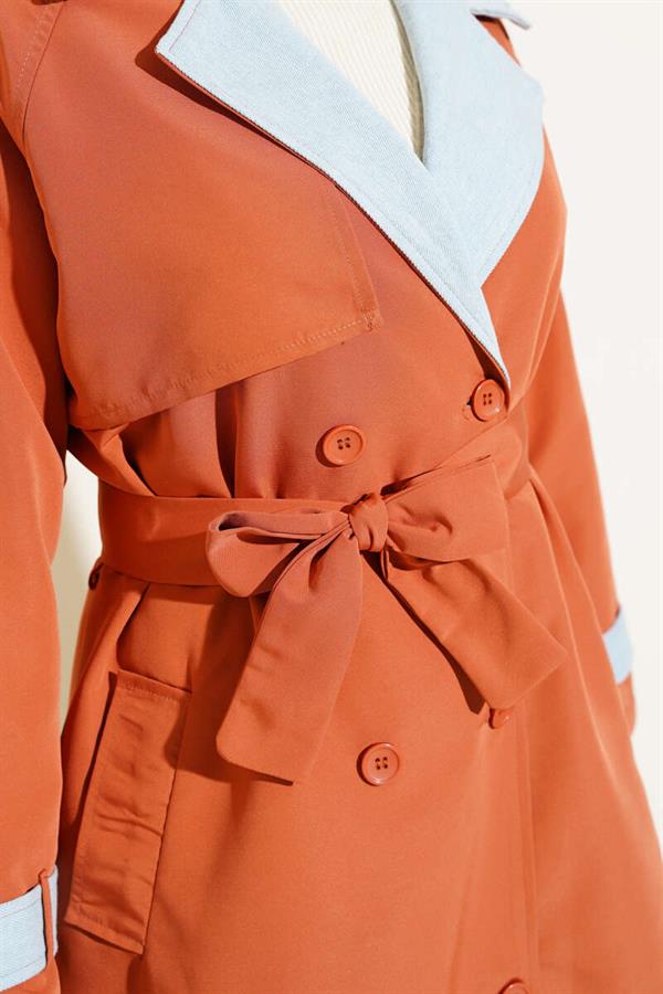 Denim Garnish Epaulette Trench Coat Brick