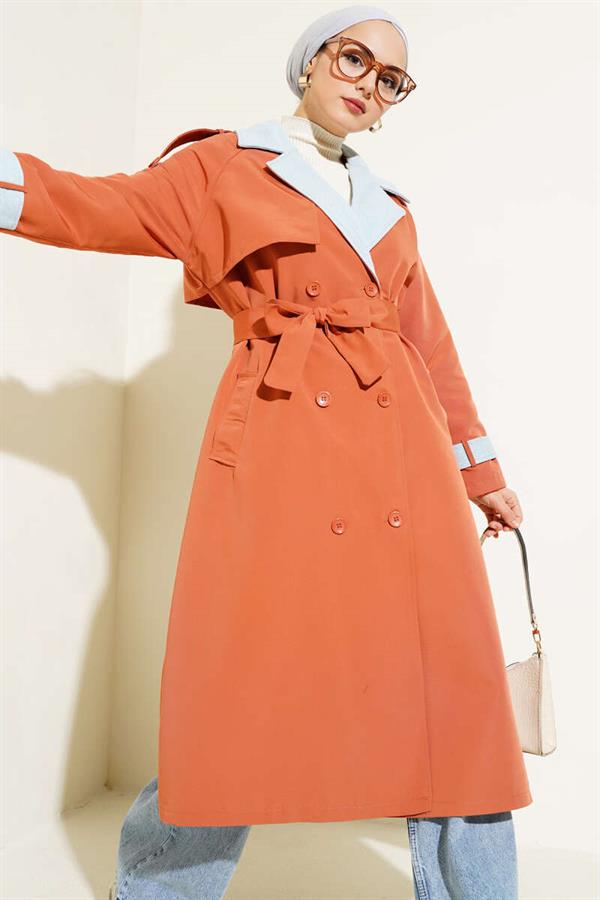 Denim Garnish Epaulette Trench Coat Brick