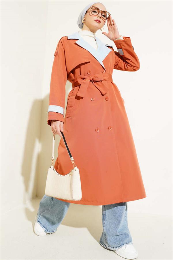 Denim Garnish Epaulette Trench Coat Brick