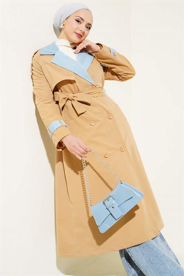 Denim Garnish Epaulette Trench Coat Latte